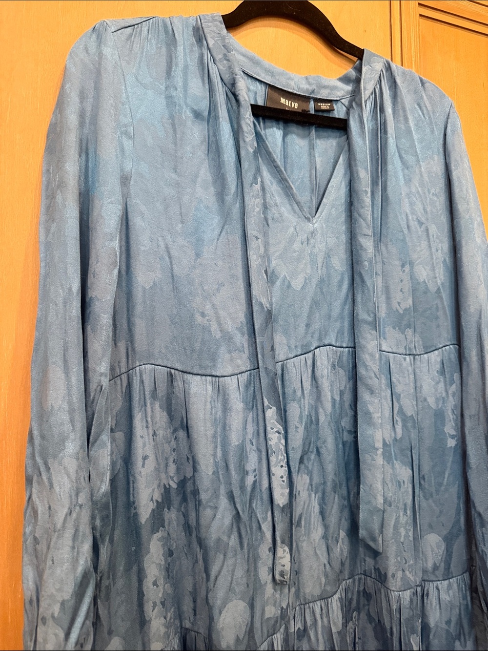 Maeve by Anthropologie Blue Tiered Maxi Dress with Tie Neck - Picture 4 of 4